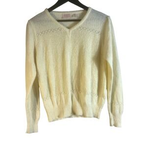 Vtg Country Craft Women's Sweater M Yellow Knit Pullover V-Neck‎ Acrylic Nylon